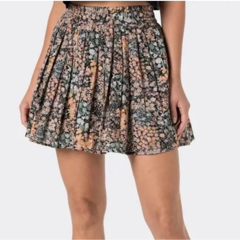 AE Cotton Linen Blend Floral Pleated Coquette Mini Skirt Cottage Medium